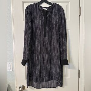 Vince Silk Black and White Wavy Striped Shirt Dress Size Medium
